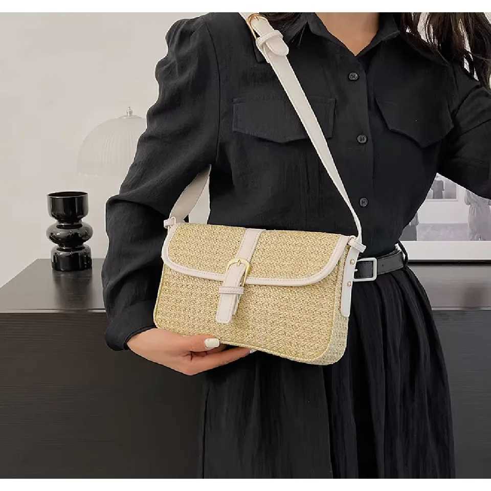 Summer straw bag womens new fashion small square bag foreign style braided bag simple fashion single shoulder crossbody bagW250512
