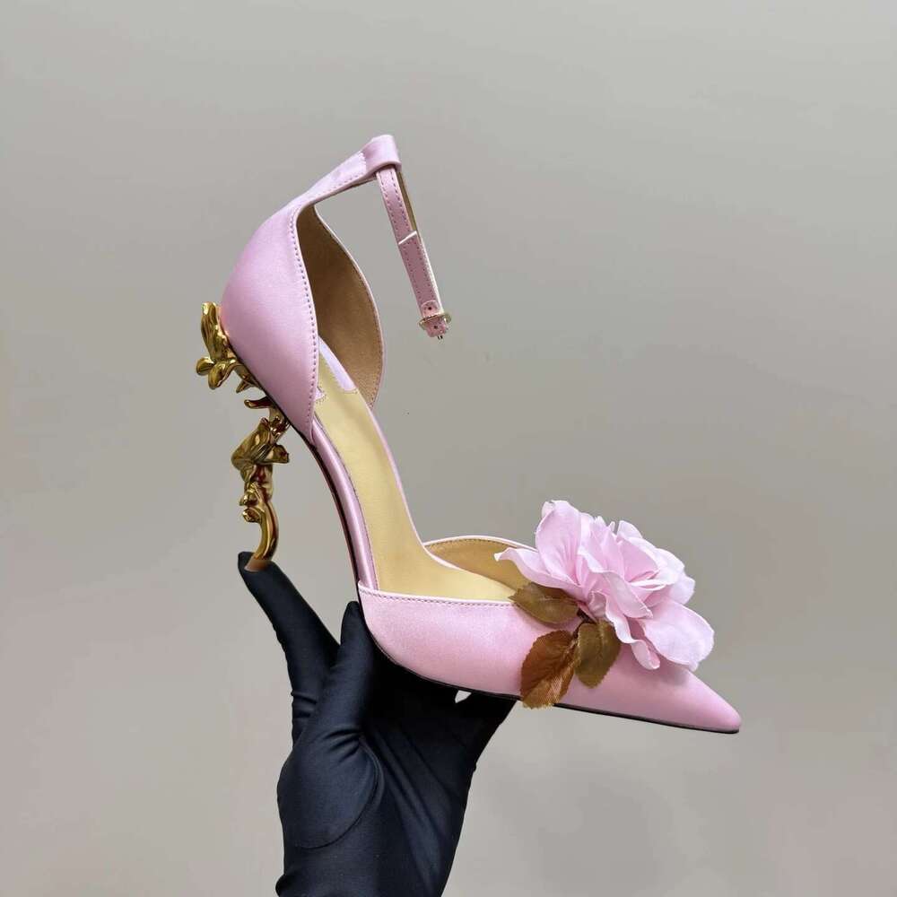 Women Size35-42 Silk Patent Leather Pumps Super High Heels Flower Pointed Toes Party Designer Shoes Zapatillas De Mujer