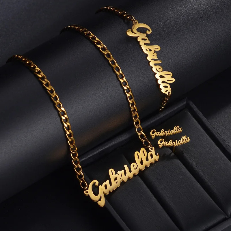 Custom Name Necklace Bracelet Earrings Stainless Steel Personalized Hollow Letter Pendant Chain Womens Jewelry Birthday Gift 250512