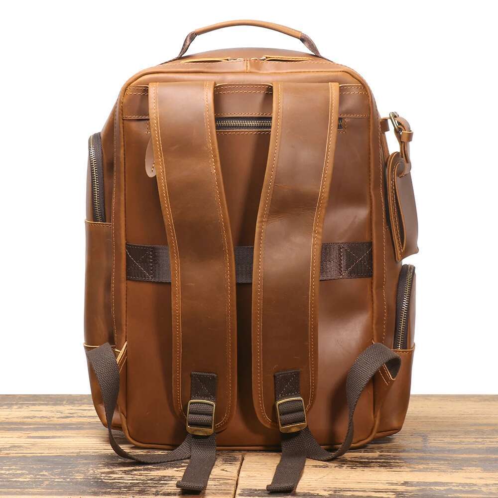 LUOKIR New Genuine Large Capacity Multifunctional Crazy Horse Leather Backpack Travel Business Laptop Bag