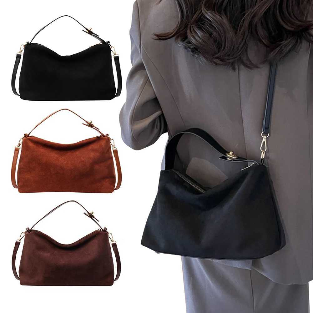 Womens Suede Shoulder Bag Fashionable Crossbody Bag Solid Color Simple Casual Commuter Bag Large Capacity Vintage Womens HandbagXJ250512