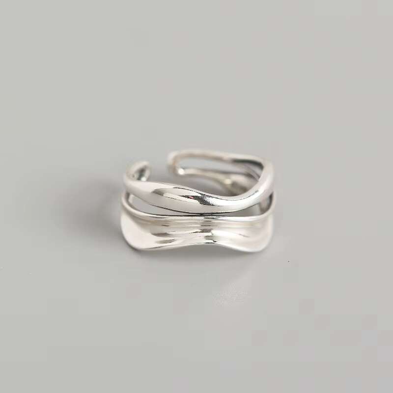 Minimalist Double Layer Curved Simple Rings for Women Open Adjustable Sterling Silver 925 Finger Ring Fine Jewelry Bijoux