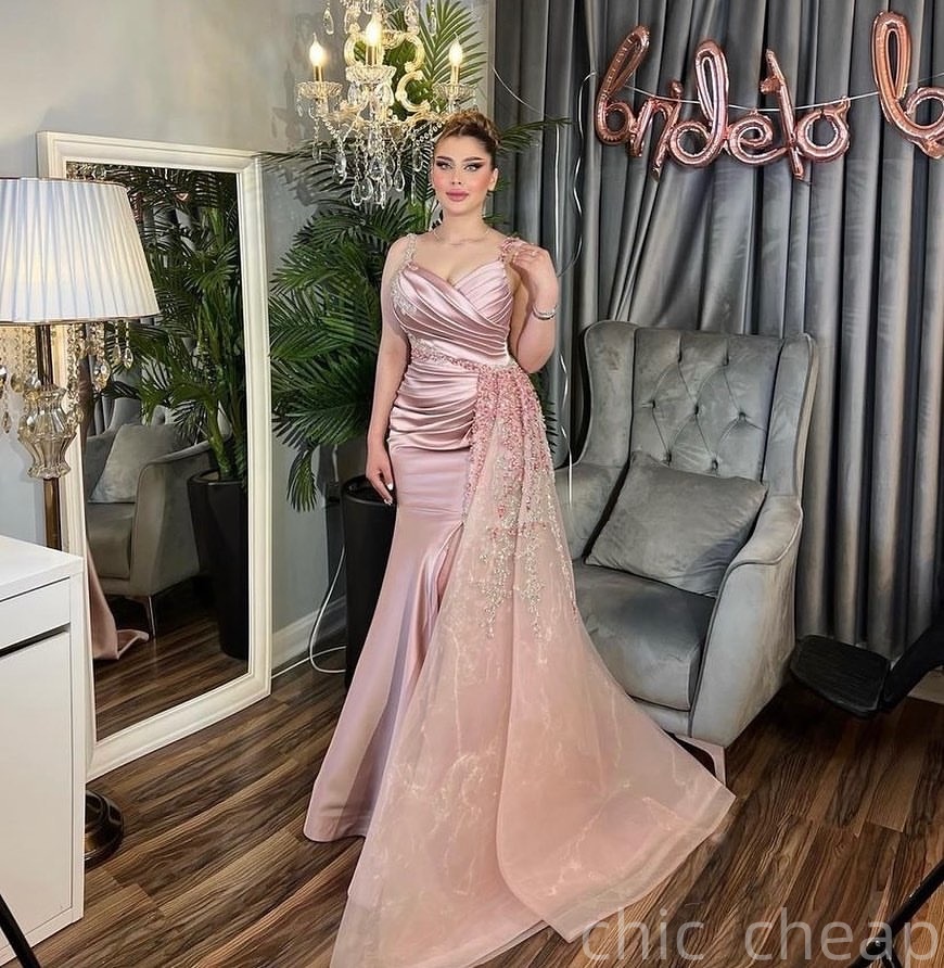 Blush Pink Mermaid Plus Size Prom Dresses 2025 Lace Beaded Satin Organza Evening Formal Party Second Birthday Engagement Gowns Dress For Special Occas