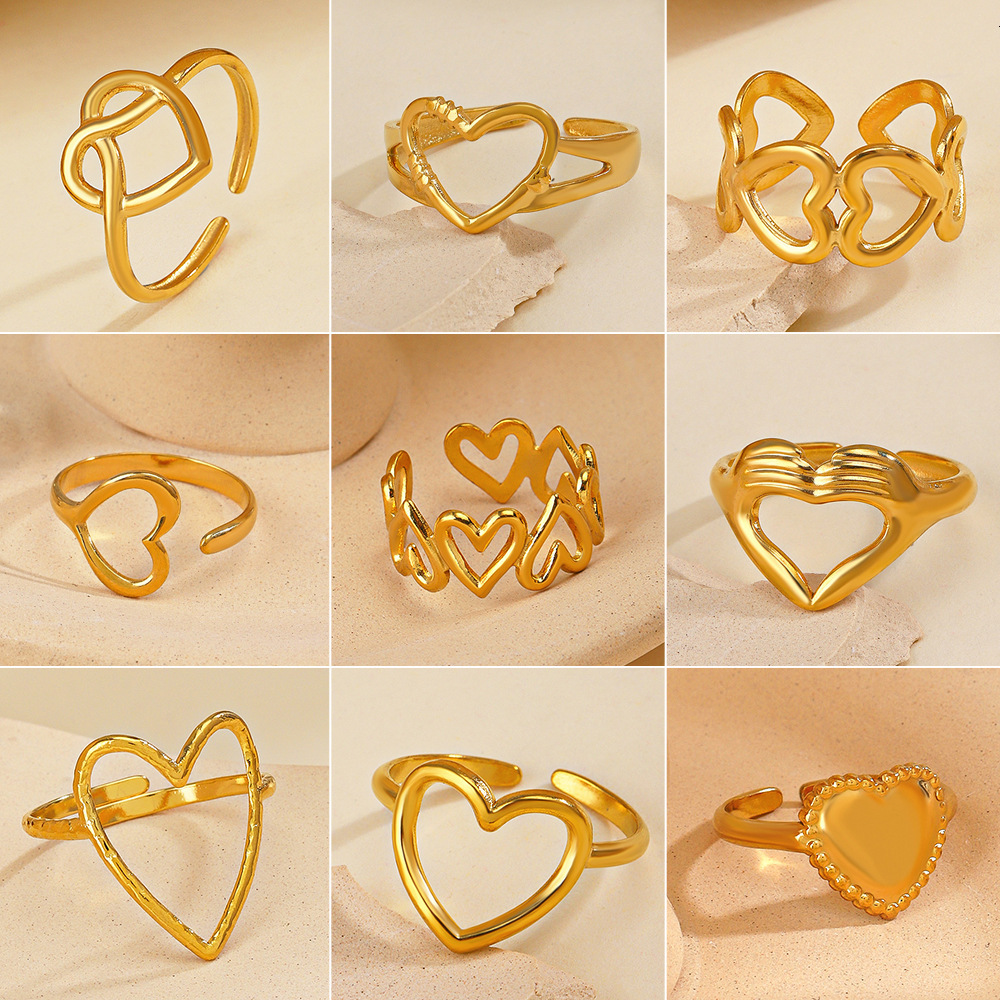 Fashionable stainless heart for women, popular and personalized, with adjustable titanium steel ring opening