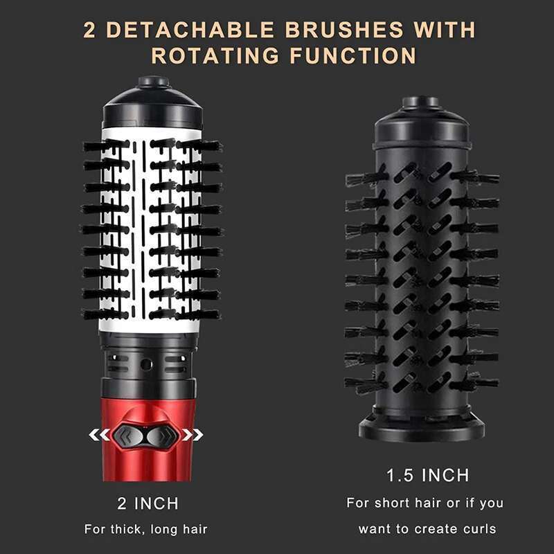 2 In 1 Rotating Electric Straightener Curler Dryer Brush Hot Air Negative Ion Hair Styler Comb