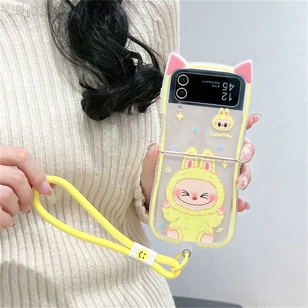 Korean Cute LaBuBu Cat Ears Phone Case For Galaxy Z Flip 6 5G Lovely Hand Strap Cover For Galaxy Z Flip 3/4/5/6 Shell Y250512