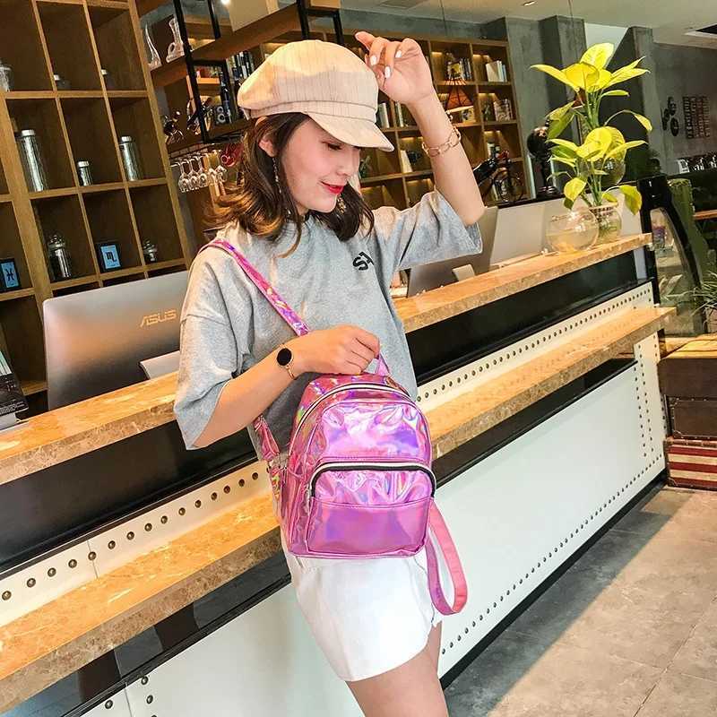 Laser Backpack Women Cute Personalized School Bag Fashion Schoolbag New-Style Backpack Small Fresh Outdoor Portable Storage Bag Z250512