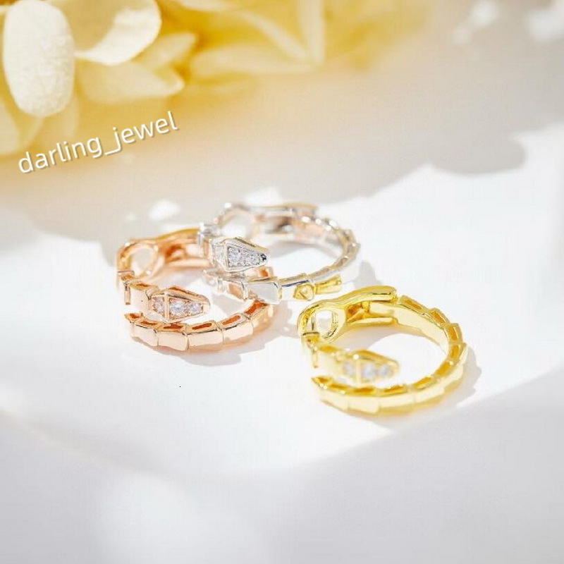 Designer Collection Style Stud Earrings Women Lady 925 Sterling Silver Inlay Cubic Zircon Plated Gold Color Snake Serpent Snakelike Shape High Quality