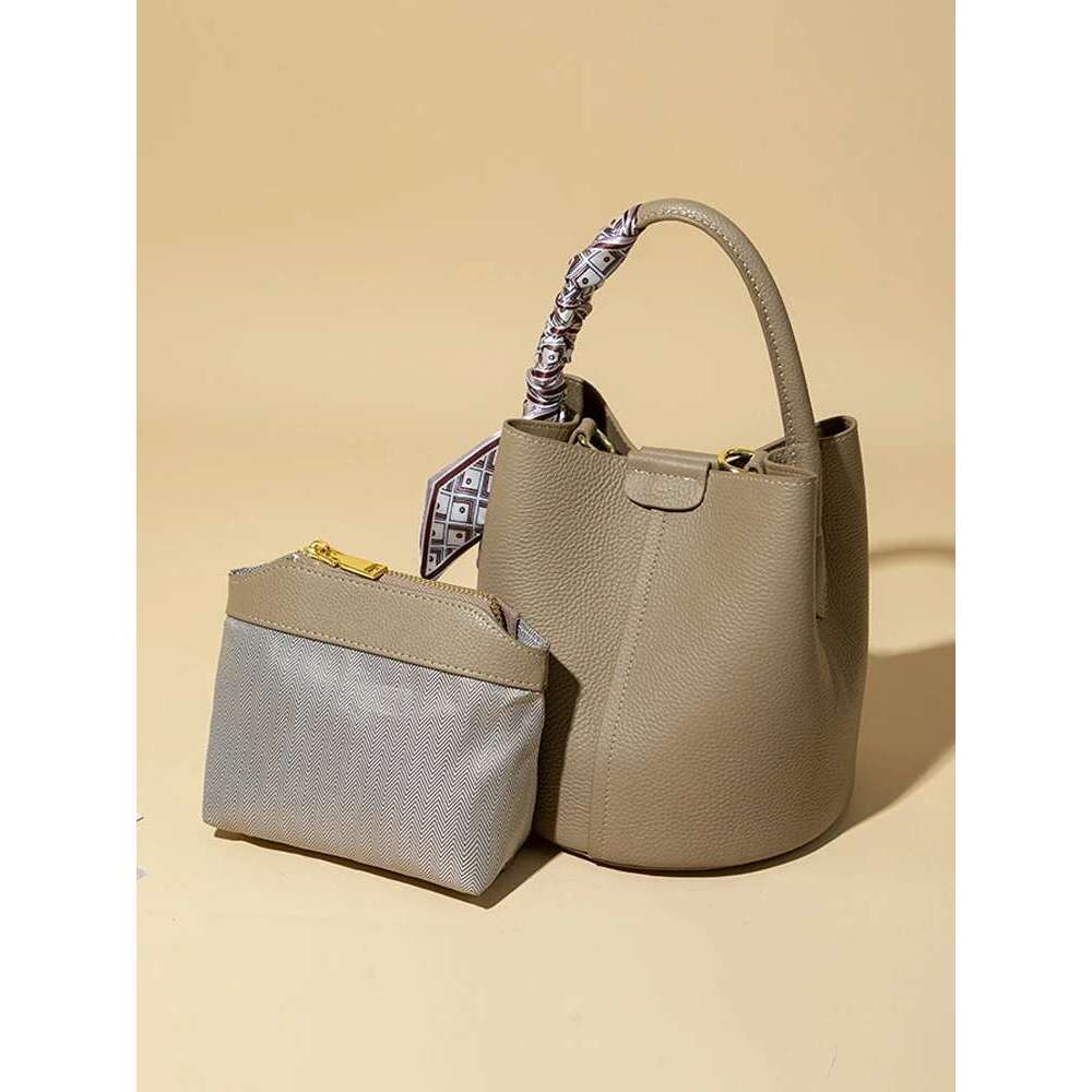 Fashionable Elegant Women's Bucket High Quality PU Leather Handbagsimple And Large Capacity Portable Shoulder Bag
