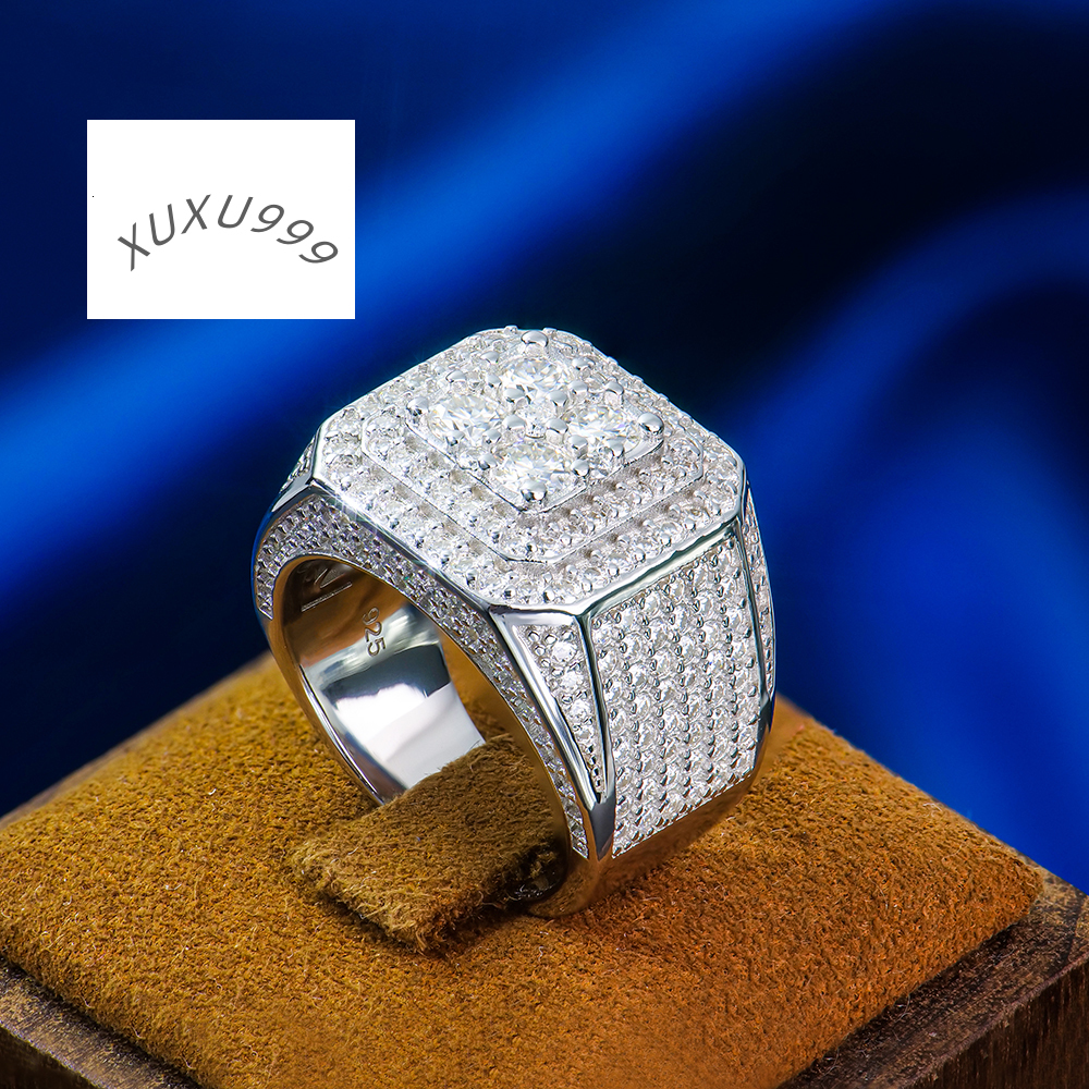 Custom Wholesale Men Jewelry Luxury Square Frame Band 925 Sterling Silver Cluster Real Gra Vvs1 Diamond Moissanite Hip Hop Ring