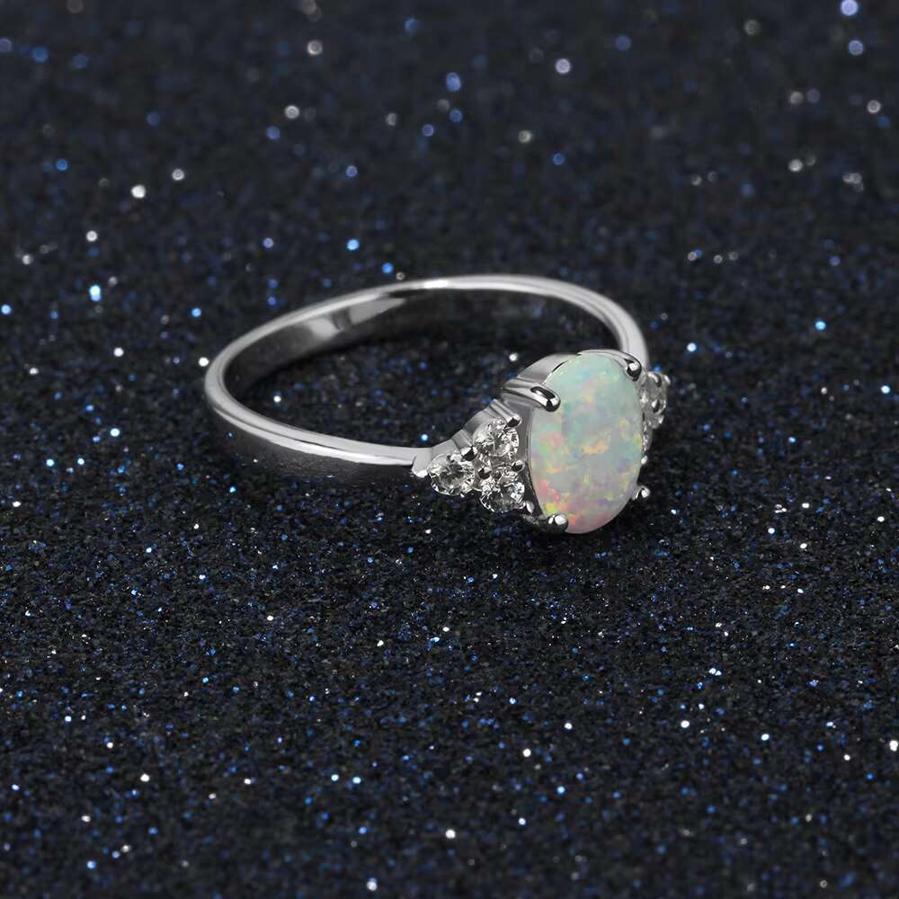 High Quality 925 Sterling Silver Simple Zircon Inlaid Opal Ring Eternal Engagement Wedding Rings