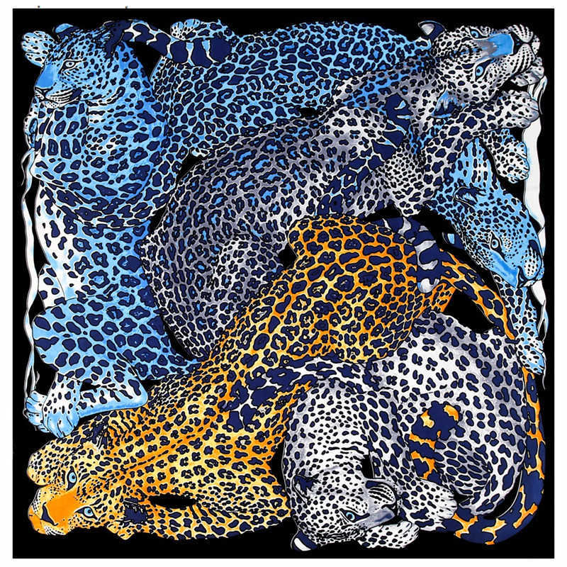 Twill Silk Scarf Women Cheetah Leopard Printing Square Scarves Fashion Versatile Wrap Female Foulard Large Hijab Beach Shawl Neckerchief 130CM*130CM z