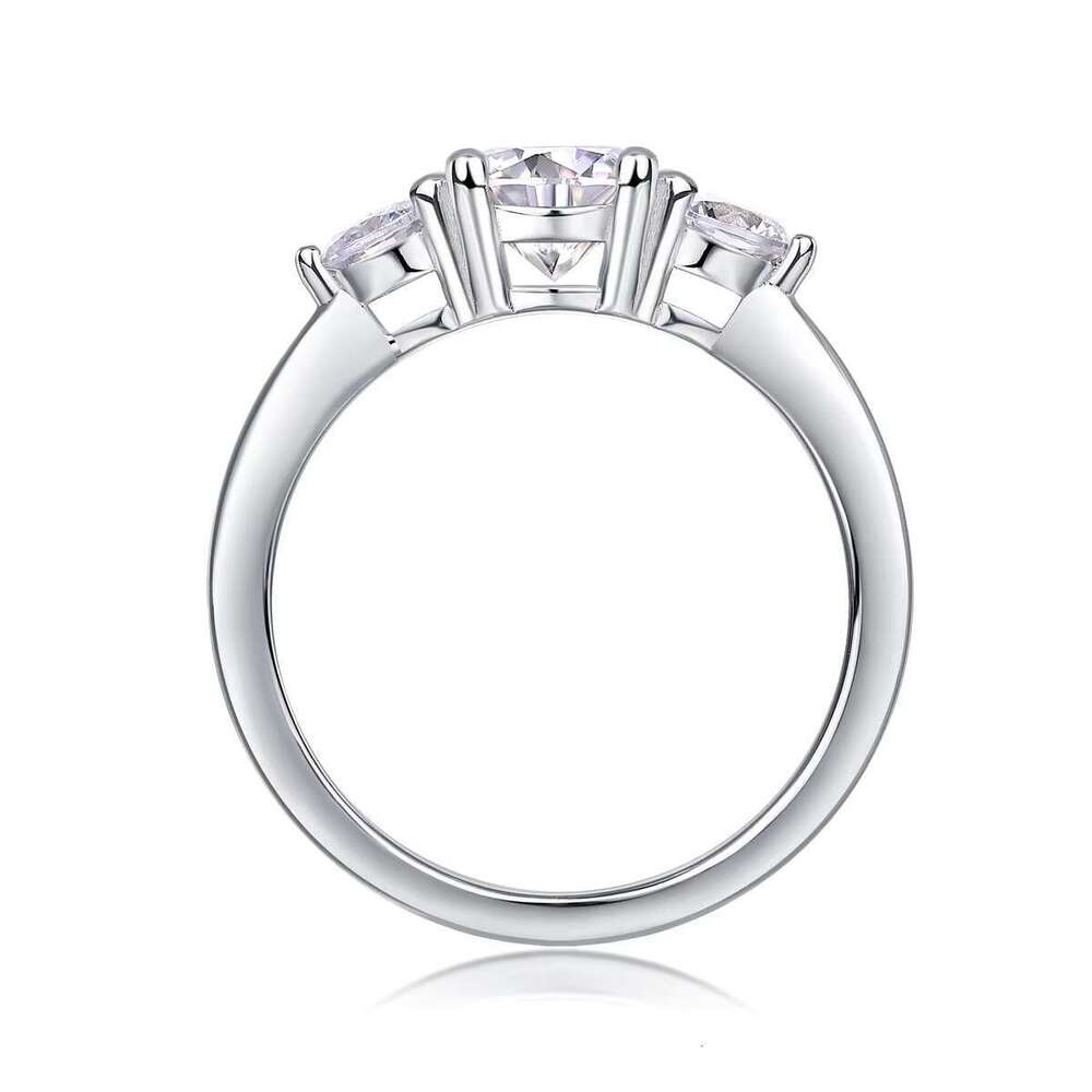 Stunning round bright cut three stone magnesite ring, made of pure silver, suitable for women (sizes 5-9)