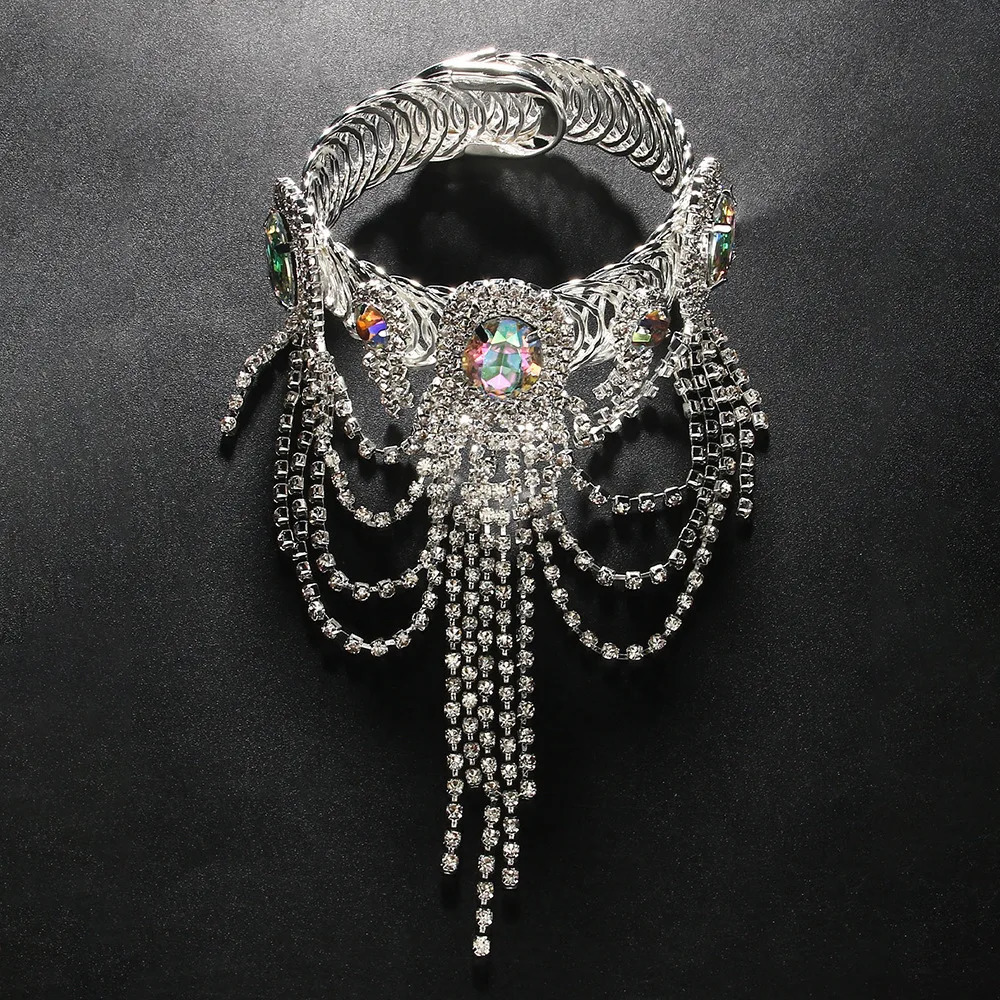 Charm Trendy AB Tassel Open Rhinestone Arm Chain Jewelry for Women Girl Nightclub Party Crystal Bracelet Bangle Hand Accessories 250512