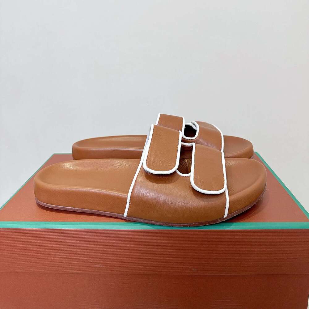 Women Size35-46 Genuine Leather Couple Slippers Summer Slides Solid Colors Leisure Flat Designer Shoes Zapatillas De Mujer