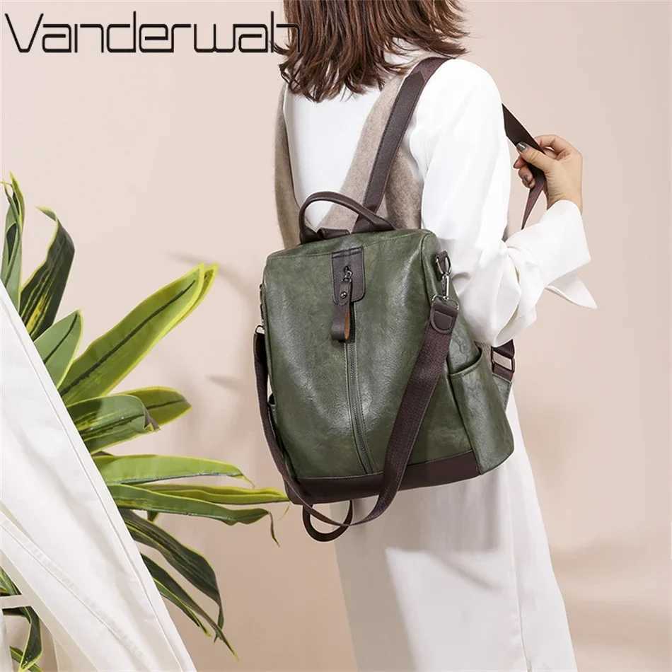 Multi-function Backpack Womens Soft PU Leather Backpack Large Capacity School Bags for s New Fashion Female Bagpack Mochila Z250512