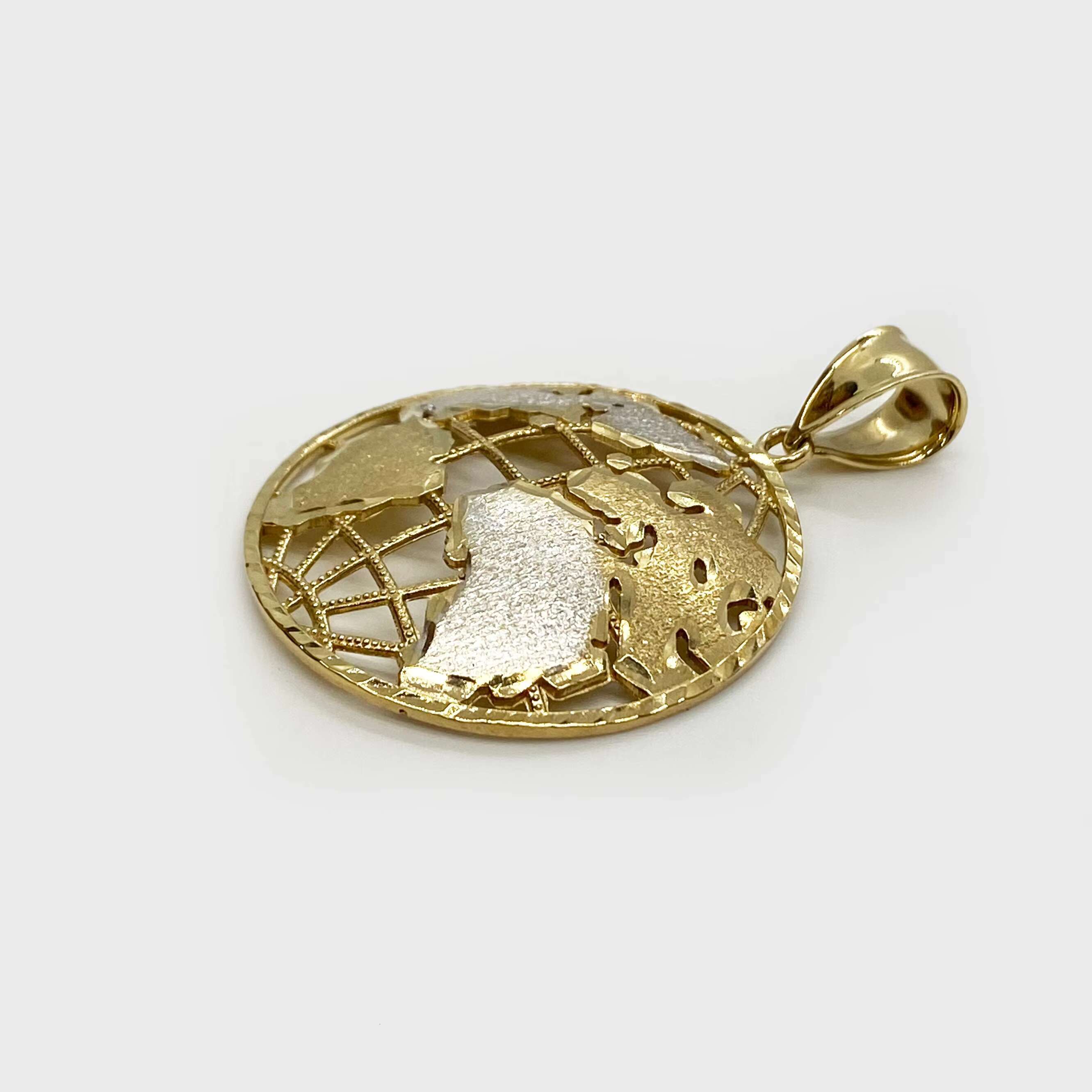 14k Gold Plated World Globe Earth Round Circle Pendant Necklace for Boy Men / Classic Map Charm Gift Global Jewelry