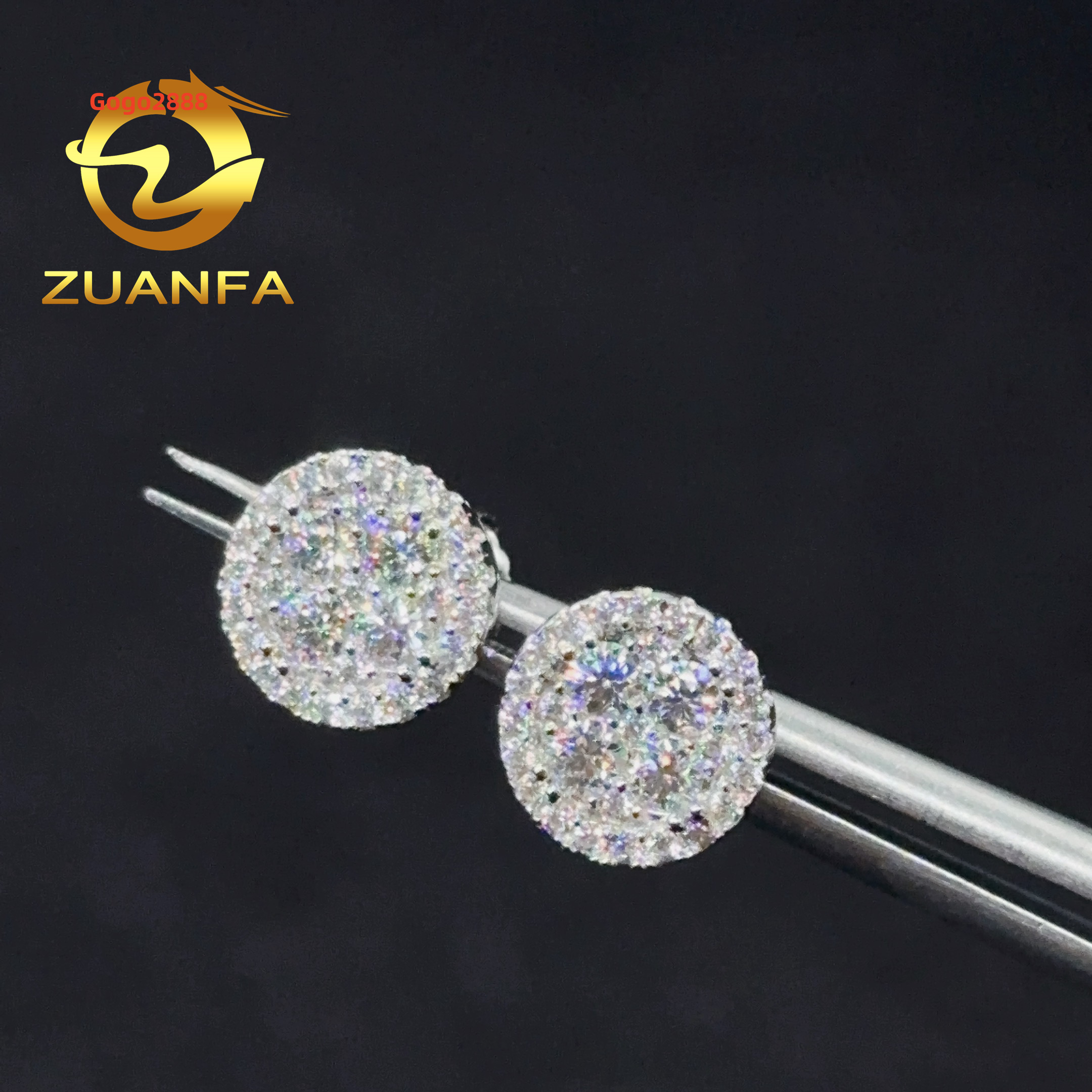 Zuanfa Jewelry Hiphop Earrings 4 Round Middle Moissnite Back Stud Earrings Women Men Silver Moissanite Rapper Earrings