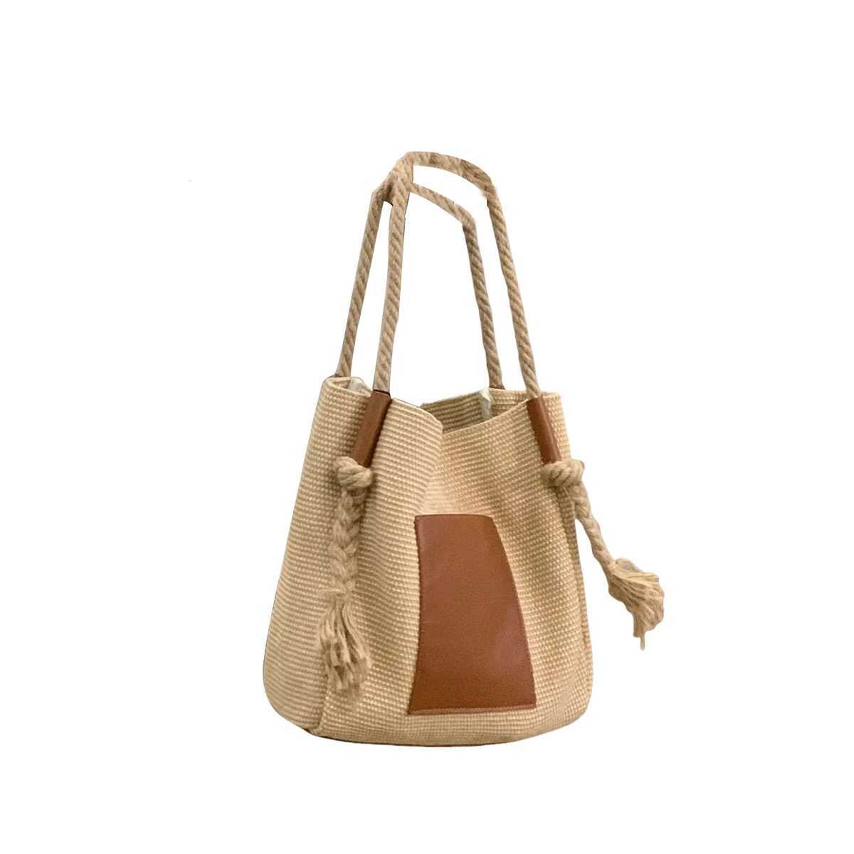 PU Leather Bucket Shoulder Bags for Women Woven Rope Hand Bag Female Large Handle Bag Purse Z250512-1