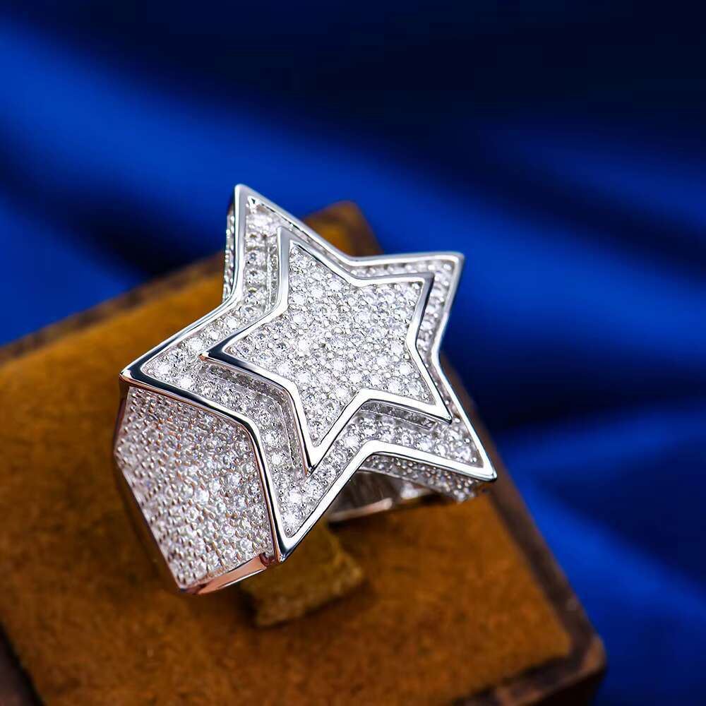 925 Silver Moissanite Ring Start Style Iced Out Full Miossanite Mens Ring
