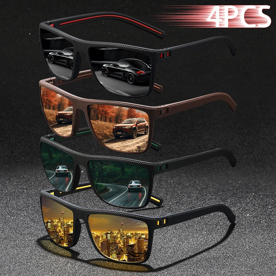 4 PCS Fashion Vintage Check Square Sunglasses For Men Women Driving y n Sun Glasses UV400 Eyewear 250512
