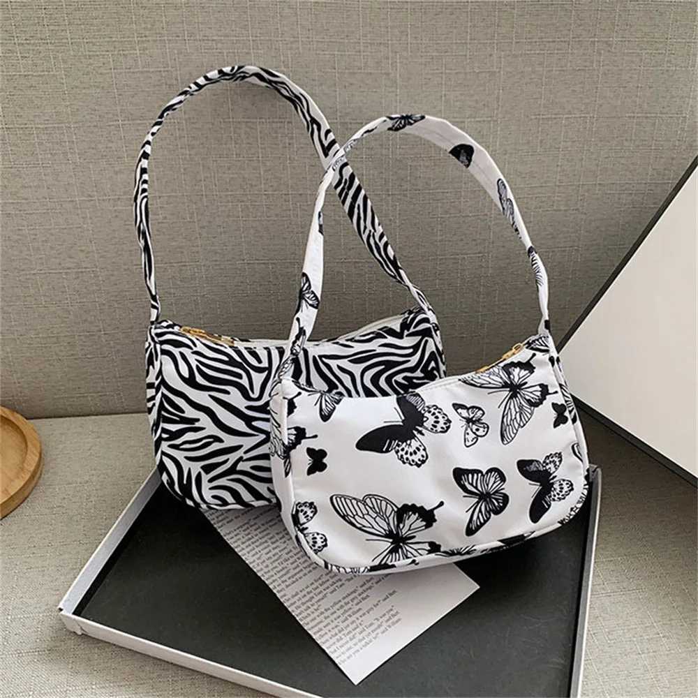 Women Shoulder Bag Fashion Animal Pattern Printed Bag Casual Nylon Butterfly Leopard Zebra Cow Print Women Handbag Underarm BagsW250512