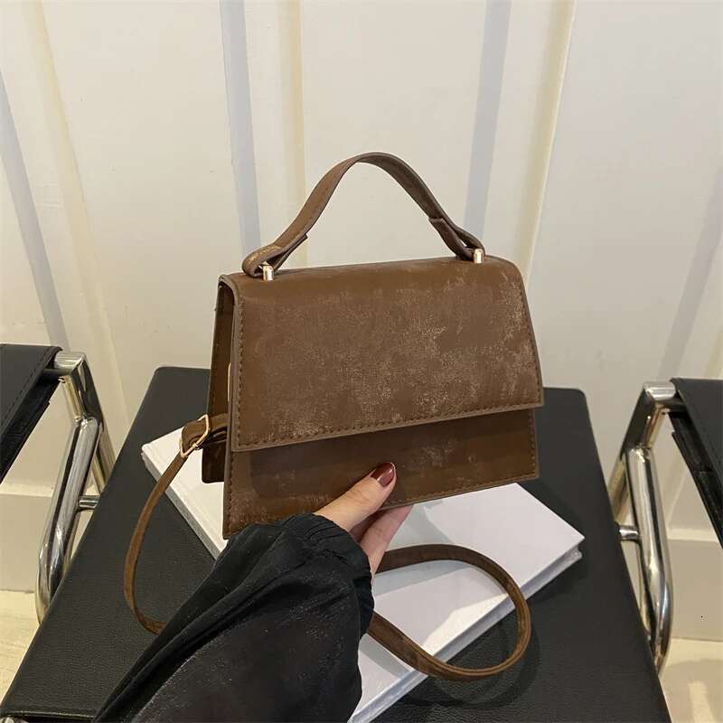 Women Shoulder Adjustable Strap PU Leather Crossbody Solid Satchel Purse Small Square Travel Commuter Bag