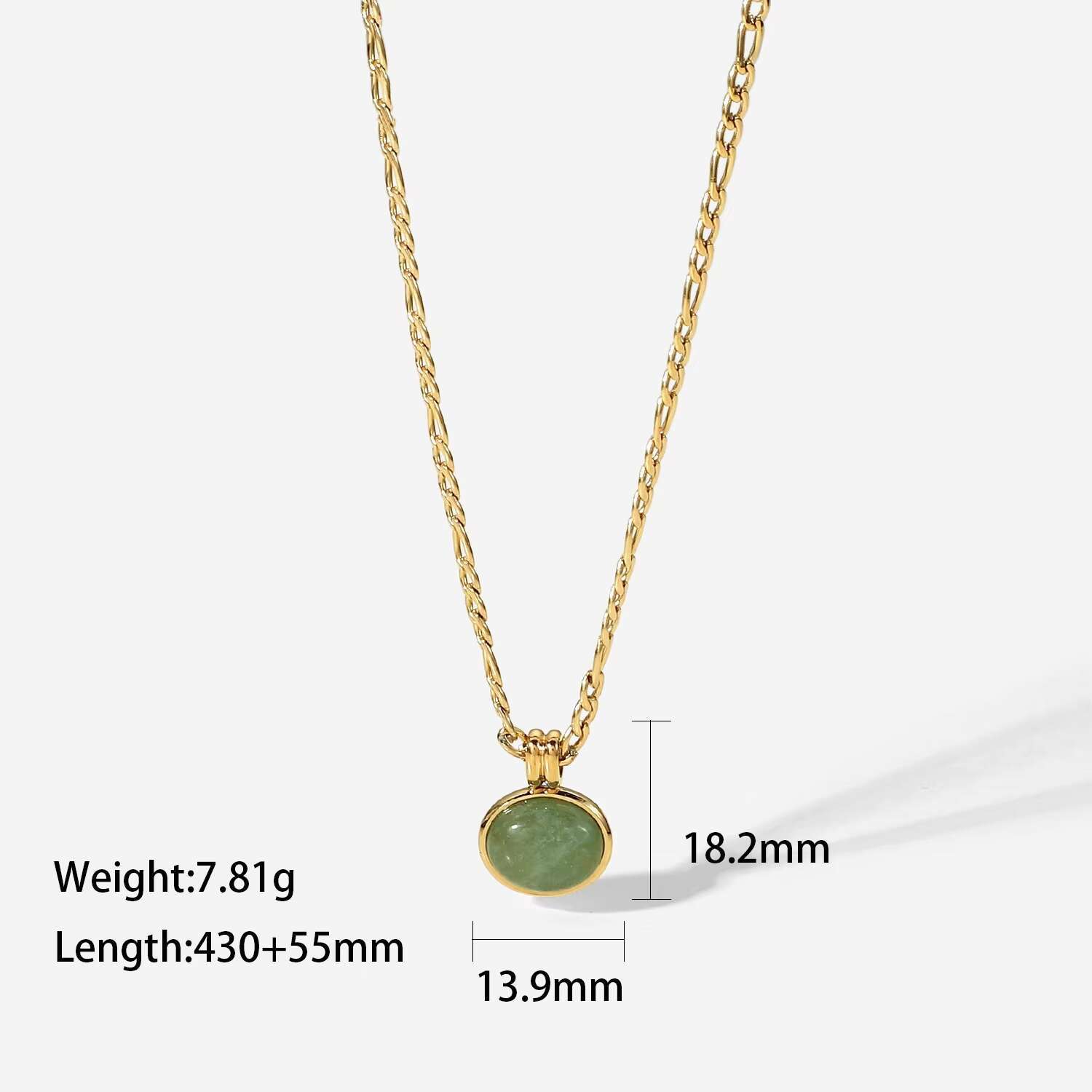 Fashion Jewelry Ferrero Chain Green Jade Matte 14k Gold Plated Stainless Steel Necklace for Women