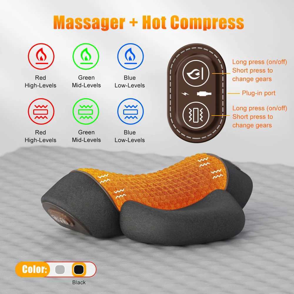 Electric Neck Massager Cervical Pillow Hot Compress Vibration Massage Neck Traction Relax Pillow Spine Support Massager PillowW250512