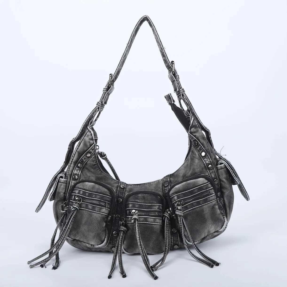 Angelkiss Bag Women Fashion Shoulder Bags Vintage PU Leather Handbags Multiple Pockets Shoulder Purse Bag Tassel bag Z250512