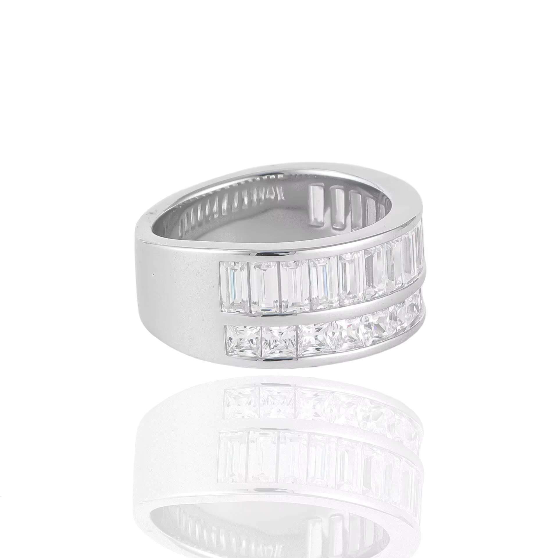 DEYIN Direct Manufacturer S925 Silver Baguette Princess Cut White Vvs Moissanite Real Gold Plated for Wedding Man Ring