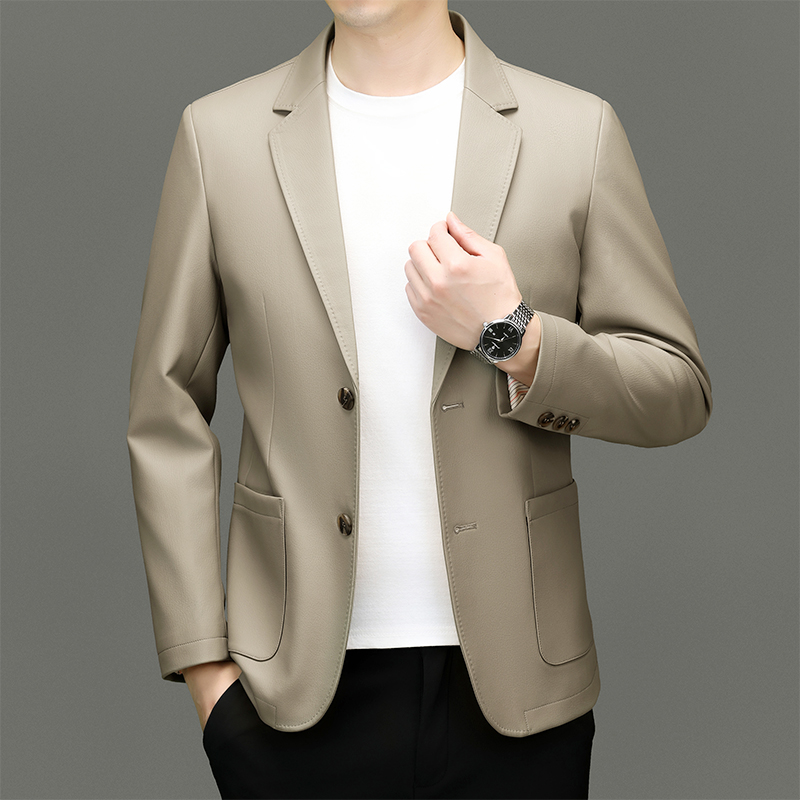 Tailored Mens Water Resistant Leather Jacket with Notched Collar - Elegant Casual Wear 8557