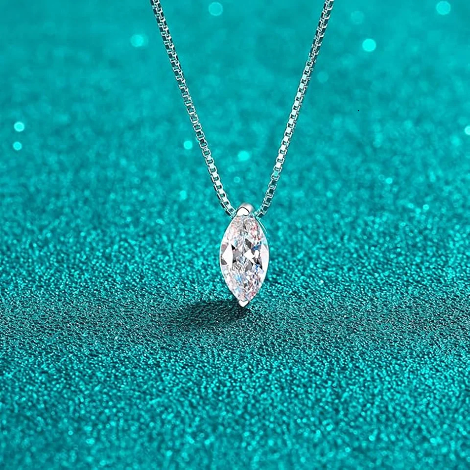 5*10mm 1CT Marquise Cut Diamond Necklace for Women Certified 925 Sterling Silver Neck Chain Party Jewelry Gift 250512