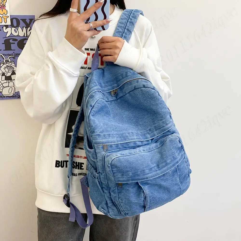 Womens Jeans Shoulder Bag Vintage Backpack Large Capacity Denim School Backpack Simple Laptop Backpack Female Daily Backpack Z250512-1