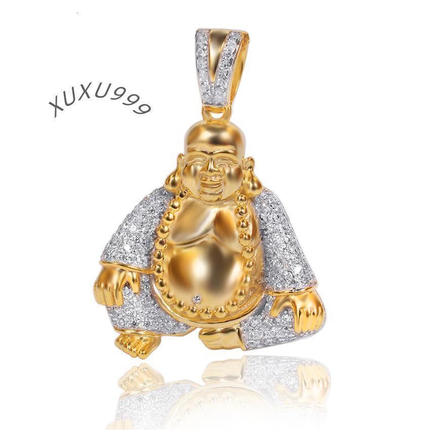 Wholesale 18k Buddha Statue Pendant Necklace Hip Hop Religious Maitreya Buddha 925 Sterling Silver Pendant Buddha Necklace