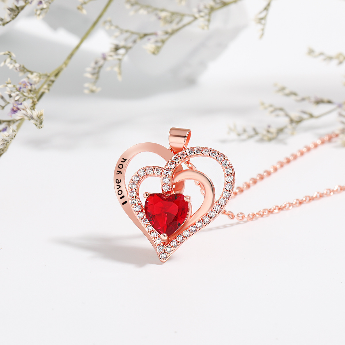 Amazon Bestselling Eternal Heart Necklace - Double Love Heart Design with Blackened Lettering and Zodiac Stones