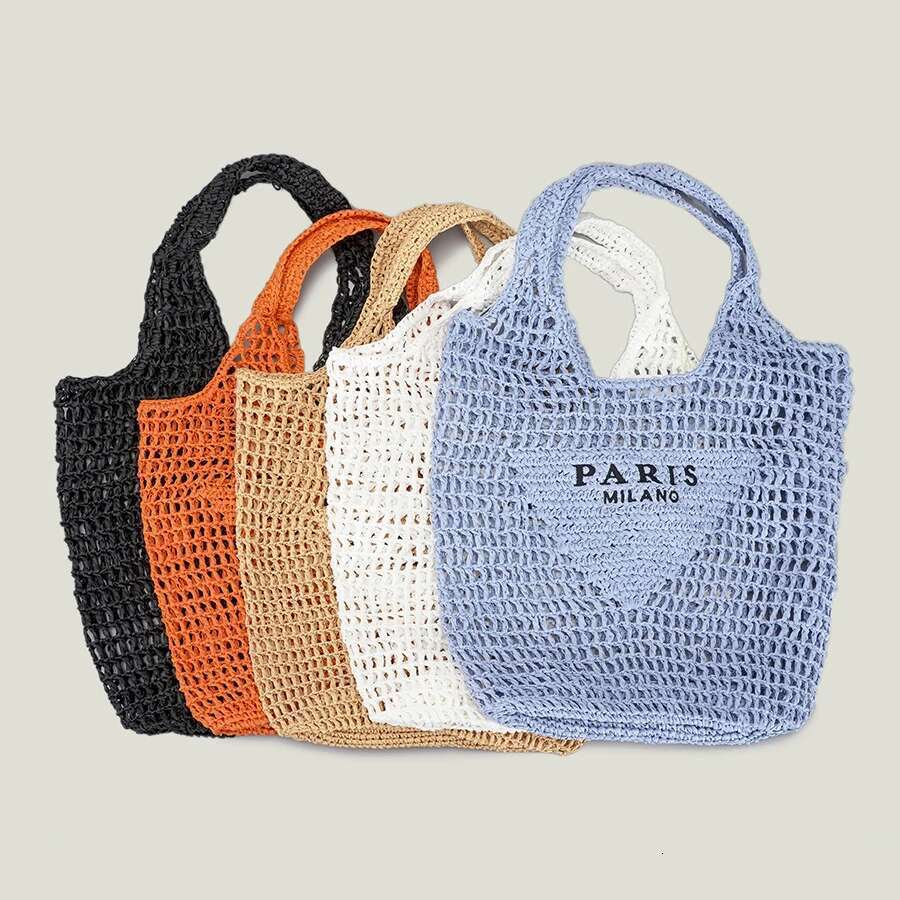 Casual Hollow Straw Women Shoulder Bags Designer Letters Handbags Paper Woven Large Tote Bag Handmade Summer Beach Purses