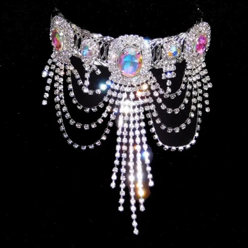 Charm Trendy AB Tassel Open Rhinestone Arm Chain Jewelry for Women Girl Nightclub Party Crystal Bracelet Bangle Hand Accessories 250512