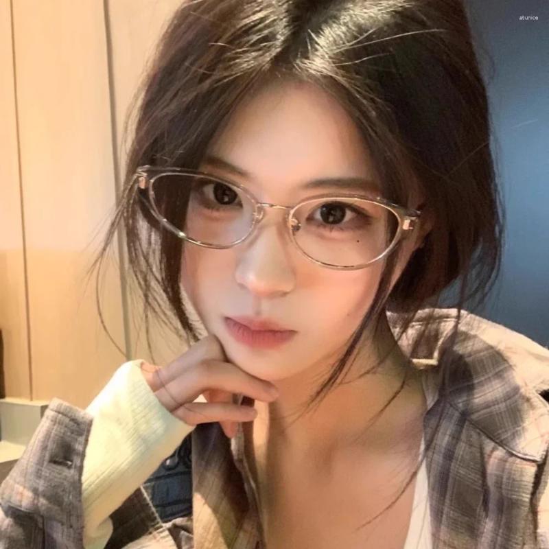 Sunglasses Glasses Y2k Women Cat Eye Finished Men Style Blue Light Blocking Trendy Retro Sight Eyeglasse For Ladies Accessories