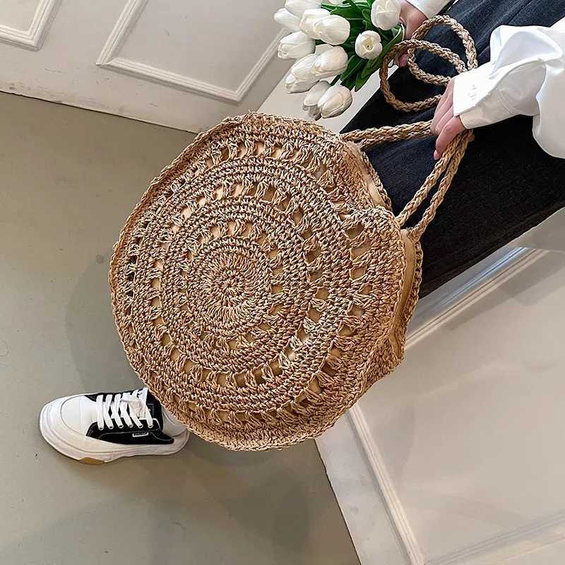 Bohemian Straw Woven Shopper Tote Women Travel Beach Bag Summer Knitted Underarm Shoulder Bag Handmade Woven Hollow HandbagW250512