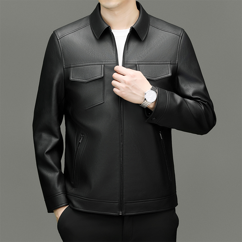 Elegant Waterproof Leather Jacket for Professionals 8569
