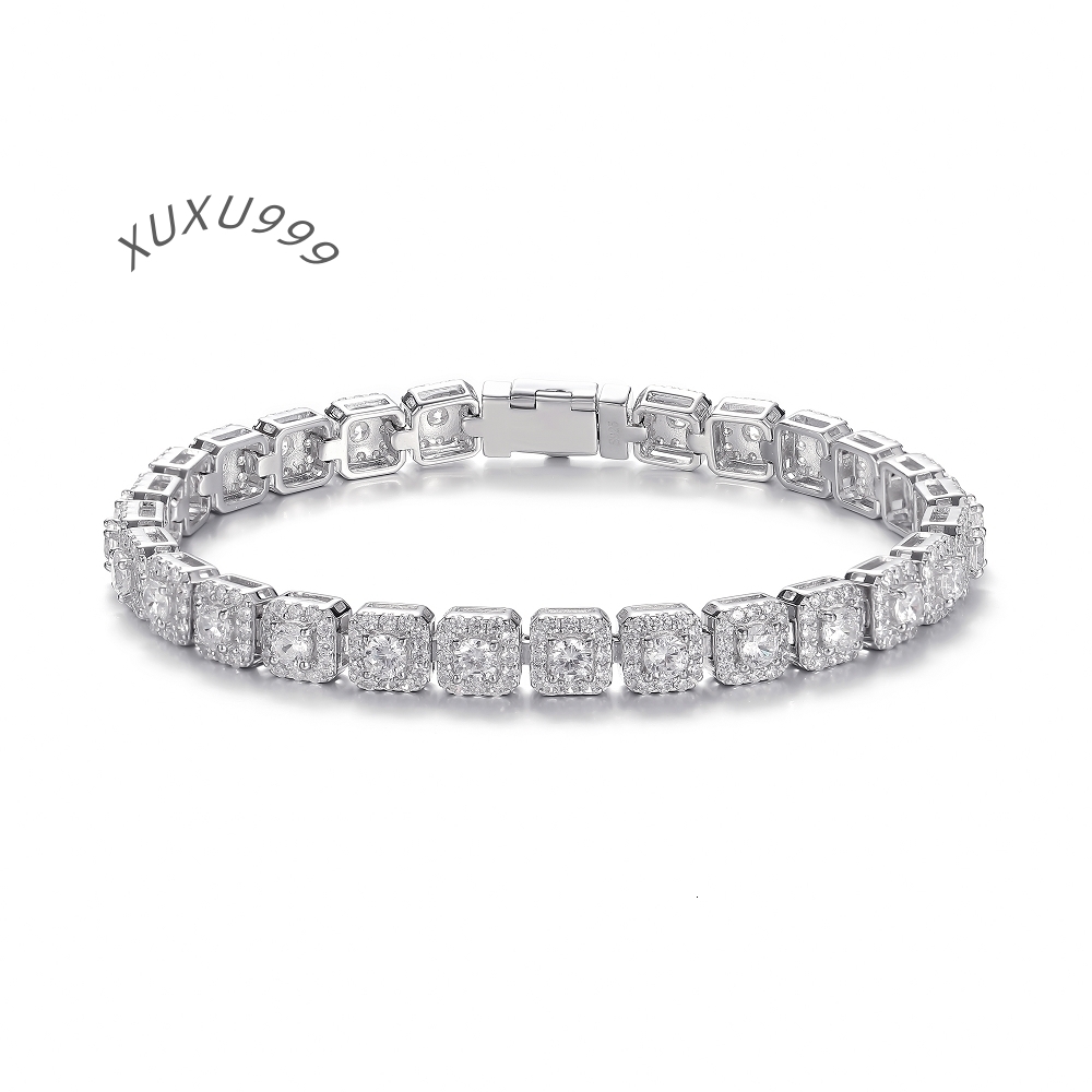 Wholesale Custom Fashion Sterling 925 Silver Cvd Lab Diamond GRA Moissanite Zircon Tennis Sterling Bracelet for Men