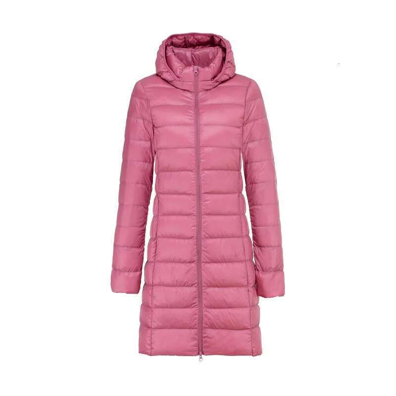 Women's Ultra Light Jacket Long Style White Duck Female Down Detachable Hooded Portable Slim Fit Outwear Dj01 Designer