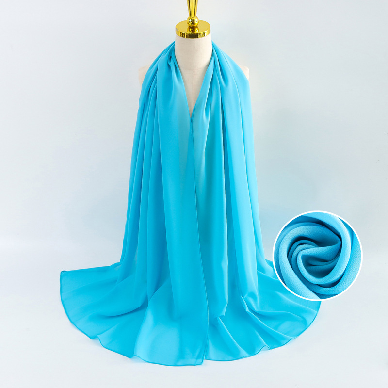 K697 Spot solid color single color pearl chiffon bubble scarf gauze scarf long scarf Malaysia ladies headscarf scarf shawl factory