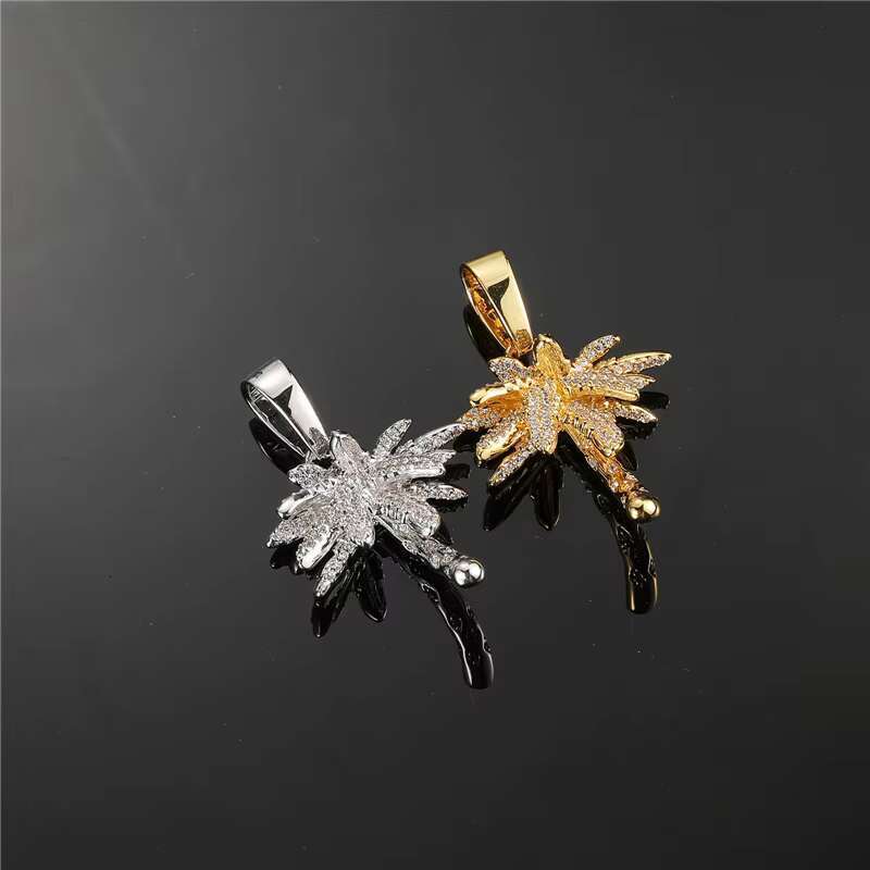 Miami Palm Tree Brass Pendant, Zirconia Gold/Sier Options | Fashionable Hip Hop Jewelry
