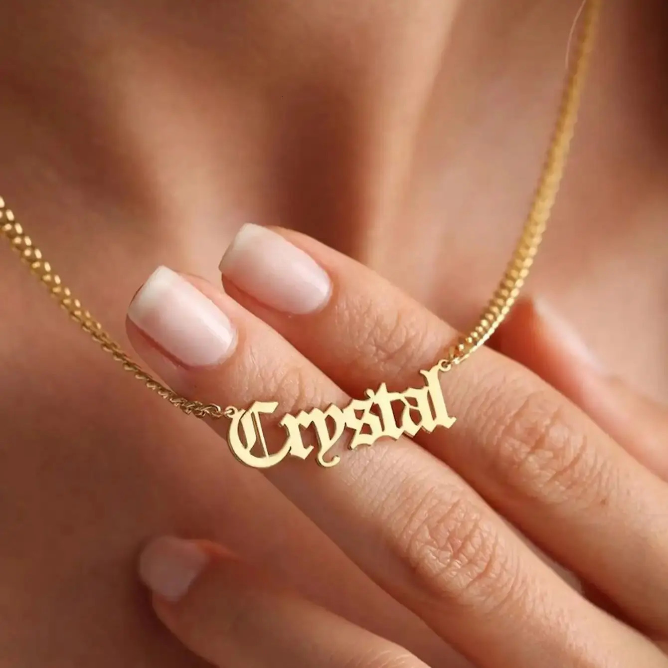 Personalised Gold Name Necklace with Curb Chain Custom Gothic Name Necklace Birthday Gift for her Christmas Gift for Her 250512