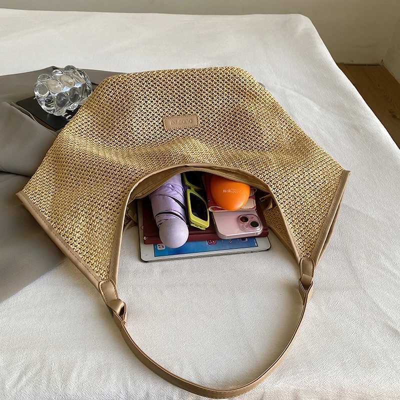 2 Set Straw Shoulder Bag for Women 2025 Summer Travel Bag Designer Underarm Handbag Large Capacity Beach Tote Bag Brand Sac Z250512