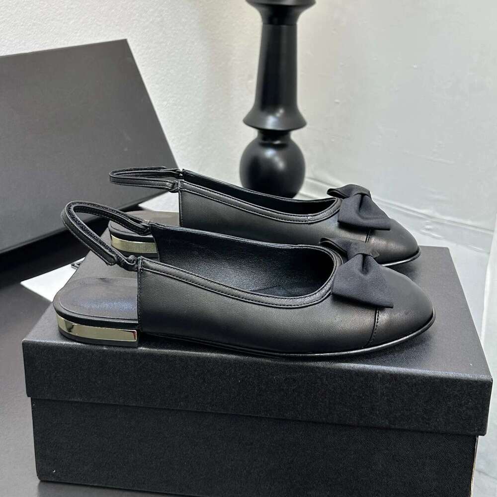 New Women Size34-41 Genuine Leather Sandals Low Heels Butterfly Knot Round Toe Roman Designer Shoes Zapatillas De Mujer