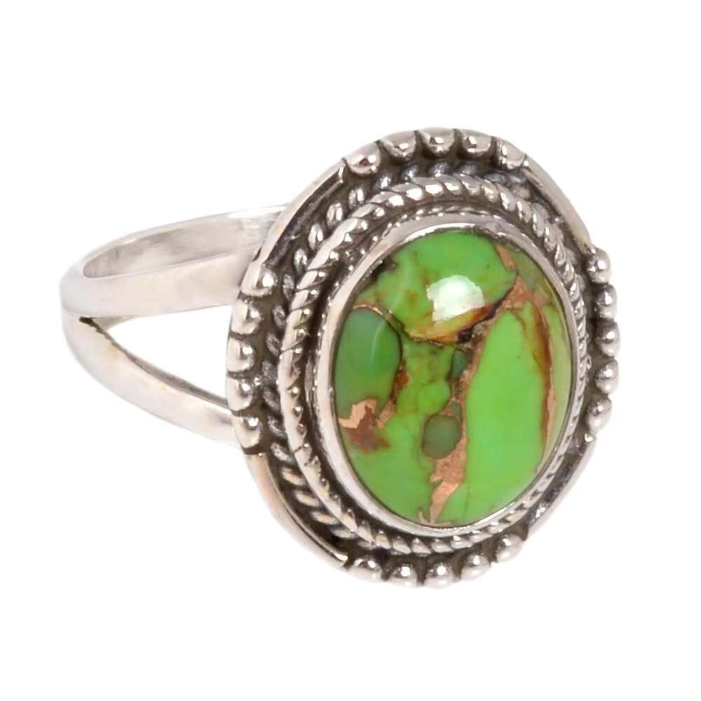 Handcrafted Green Copper Turquoise 925 Sterling Silver Ring