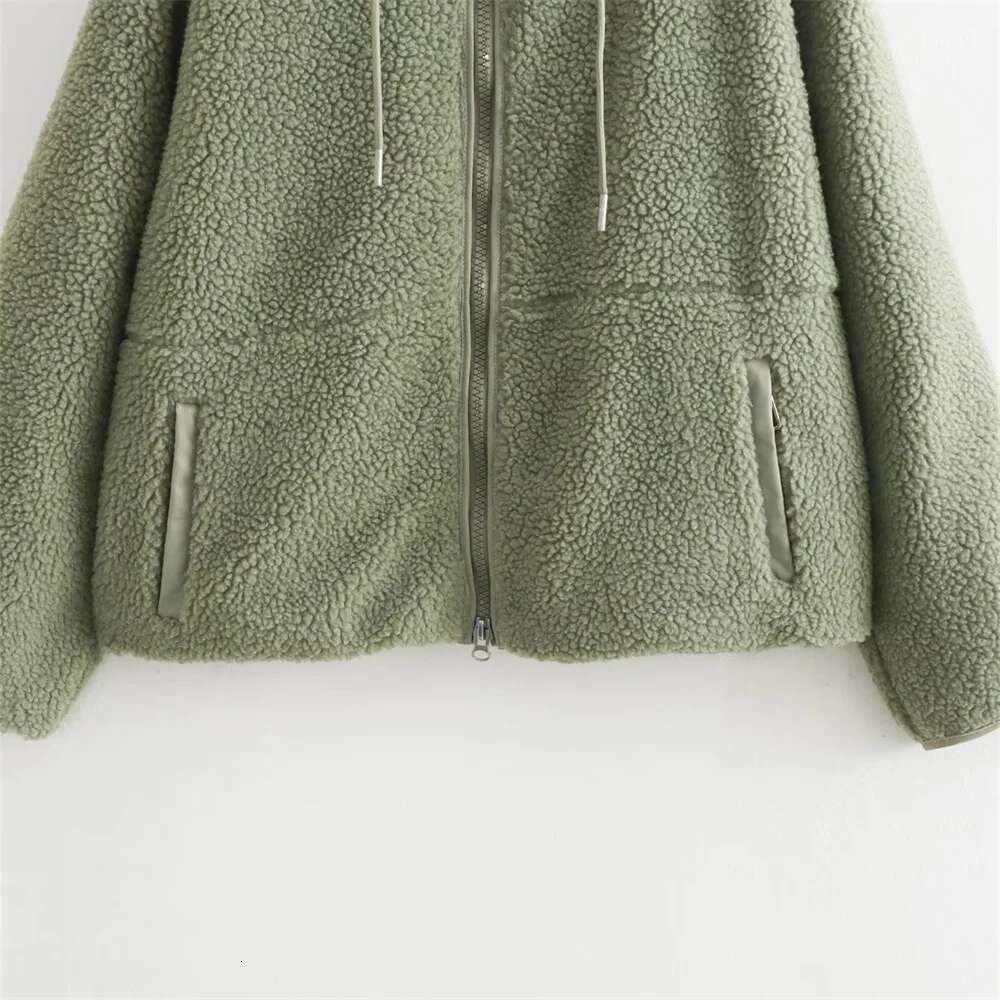 autumn new women's clothing style fashionable and versatile French casual hooded cardigan loose lamb wool jacket